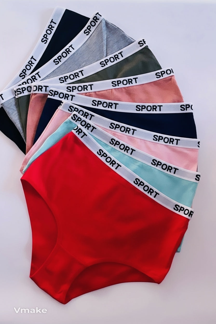 High-Waisted Full Cut Cotton Panties with Sport Band – 12 Pcs